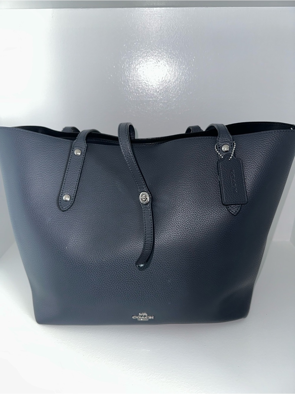 Coach Navy Pebbled Leather Tote with Strap and Hangtag